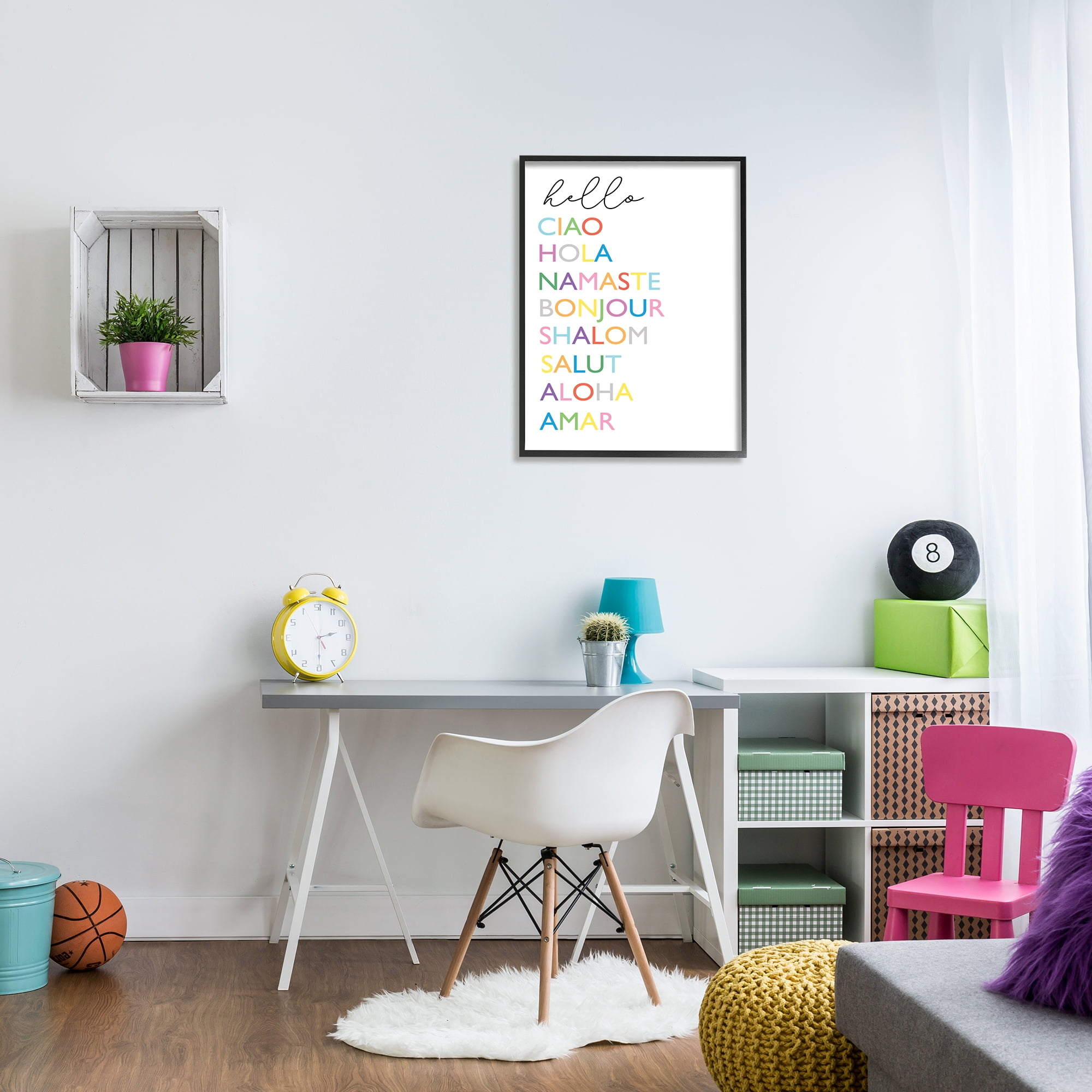 Stupell Home Décor Industries Hello Ciao Hola Namaste Greetings Rainbow Typography, 24 x 30, Designed by Elizabeth Tyndall
