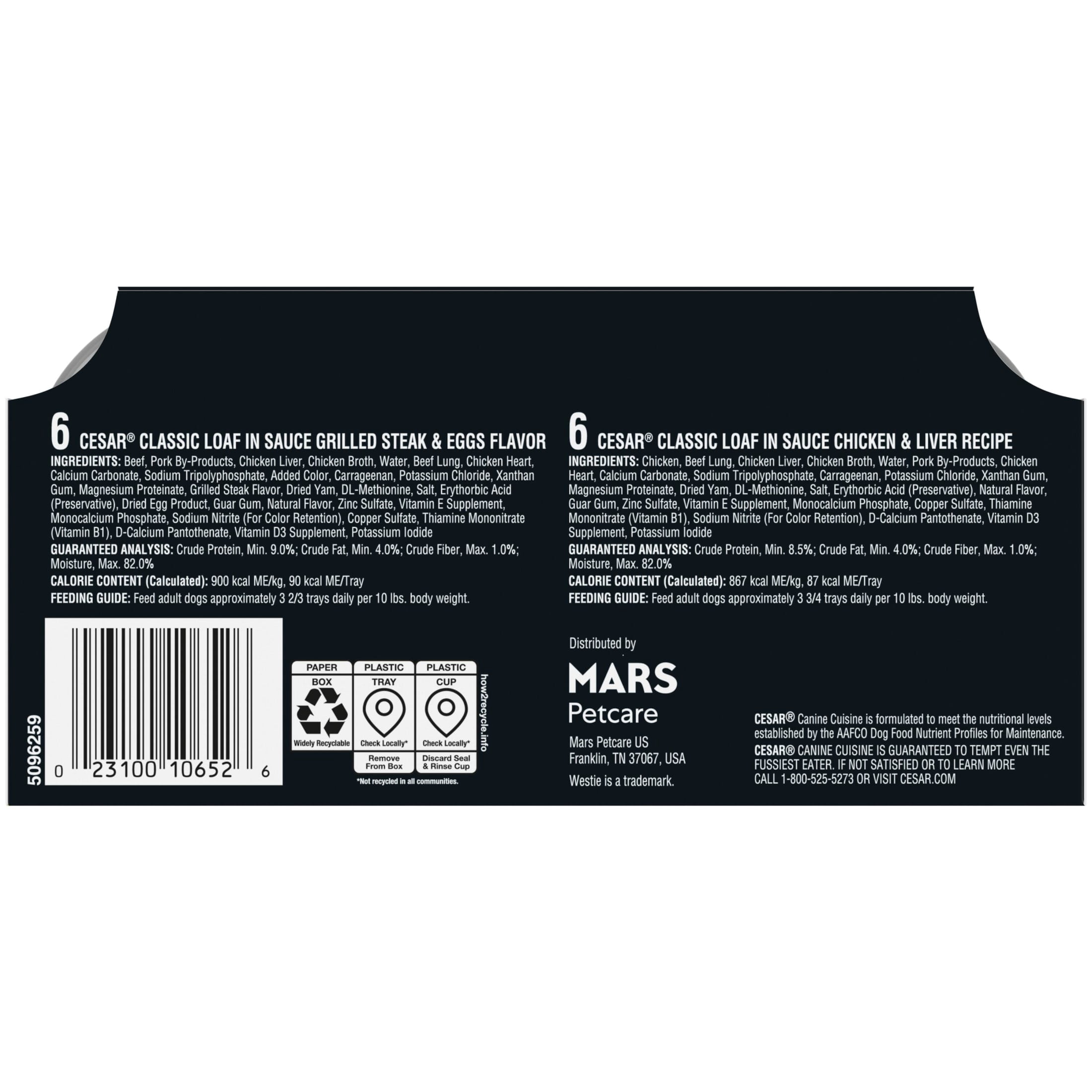 Cesar Loaf In Sauce Breakfast And Dinner Flavors Wet Dog Food Variety Pack, 3.5 Oz Trays, 12 Ct.