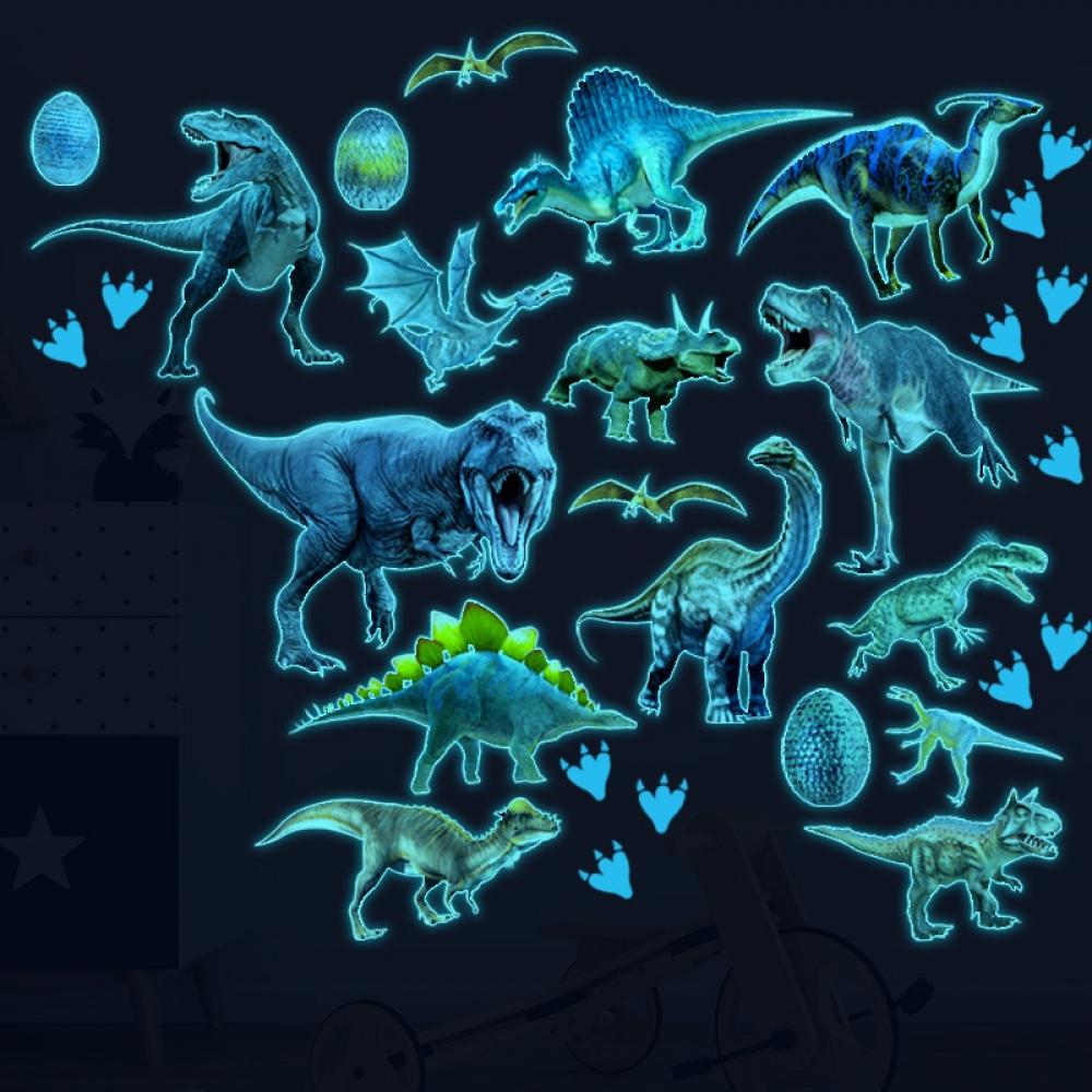 Glow in The Dark Dinosaur Wall Decals,Glowing Stickers for Ceiling,Boys Bedroom Decoration,Large Luminous Removable Dinosaur Wall Decor for Nursery,Kids Birthday Gift