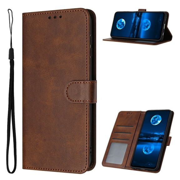 Designed for Motorola Moto G 5G 2025 Case Wallet, Men Women Flip Folio Cover with PU Leather Stand Credit Card Holders Slots Wrist Strap Soft TPU Inner Phone Case for G 5G 2025, Brown