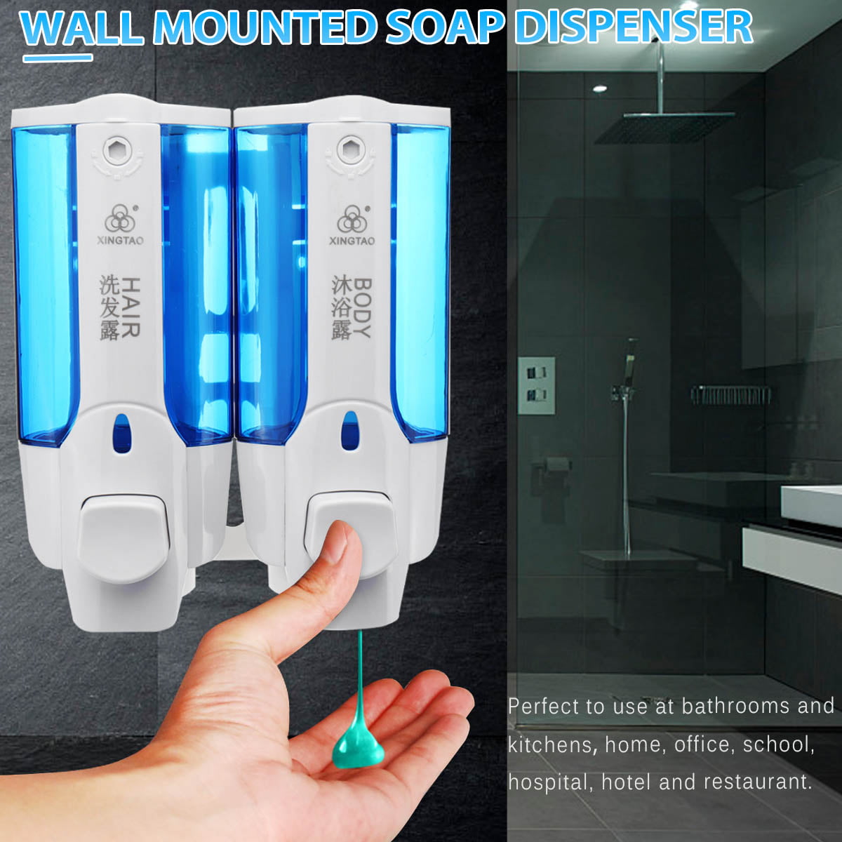 400/800ML Wall-hung Transparent Soap Dispenser Bathroom Press Soap Bottle 