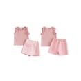 thumbnail image 3 of Aojekbee Toddler Girl Summer Outfit Solid Color Frills Round Neck Sleeveless Tank Tops and Houndstooth Shorts 2Pcs Clothes Set, 3 of 10