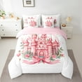 thumbnail image 3 of Manfei Princess Castle 7pcs Bedding Comforter Set,Fairy Tale Theme Queen Bedding Sets,Romantic Flower Pink White Queen Sheet Sets For Gir Kids,Ultra Soft Home Decor Reversible, 3 of 9