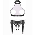 thumbnail image 4 of Conjunto de lencería Sexy erótica de charol brillante para mujer, sujetador de copa abierta sin mangas, Top con liguero sin entrepierna, conjunto de ropa interior, 4 of 5
