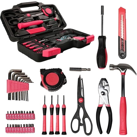 39-Piece Pink Tool Set for Women Household Small Tool Set ToolBox Storage for Home Repairs Hand Tool Kit for Office and College Dorm