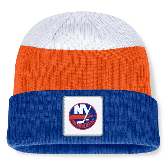 Men's Fanatics Royal/Orange New York Islanders Heritage Showboat Color-Block Cuffed Knit Hat