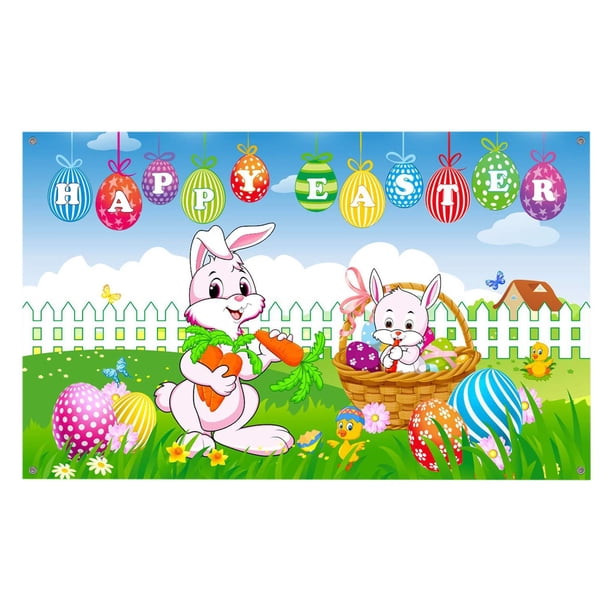Paño de Fondo de las Decoraciones de la Fiesta de Pascua 70.87x43.31In, Huevos de Conejo Impresión, Decoración de la Mesa de la Fiesta, Colgante Apoyos de Foto, Pancarta de Tela para Eventos