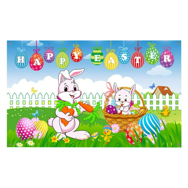 SLYNSHome Easter Photography Backdrop Spring Decor Easter Rabbit Bunny Eggs Photo Backdrops