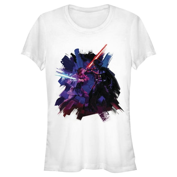 Junior's Star Wars: Obi-Wan Kenobi Darth Vader and Obi-Wan Kenobi Battle Paint Graphic Tee White X Large