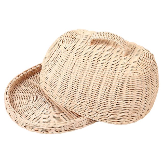 Rattan Storage Tray with Cover,Hand-Woven Wicker Baskets,Bread Fruit Food Breakfast Display Box,for