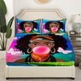thumbnail image 3 of Black Woman Sheet Set Queen,American African Black Sheets Afro Hair Princess Melanin Bed Sheets Set,Butterfly Gradient Teal Blue Purple Green Rainbow Room Decor, 3 of 5