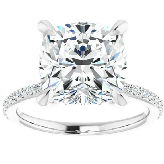 Pompeii 3 1/2 Cushion Moissanite and Diamond Engagement Ring 14k White Gold (G/H,SI1-SI2)