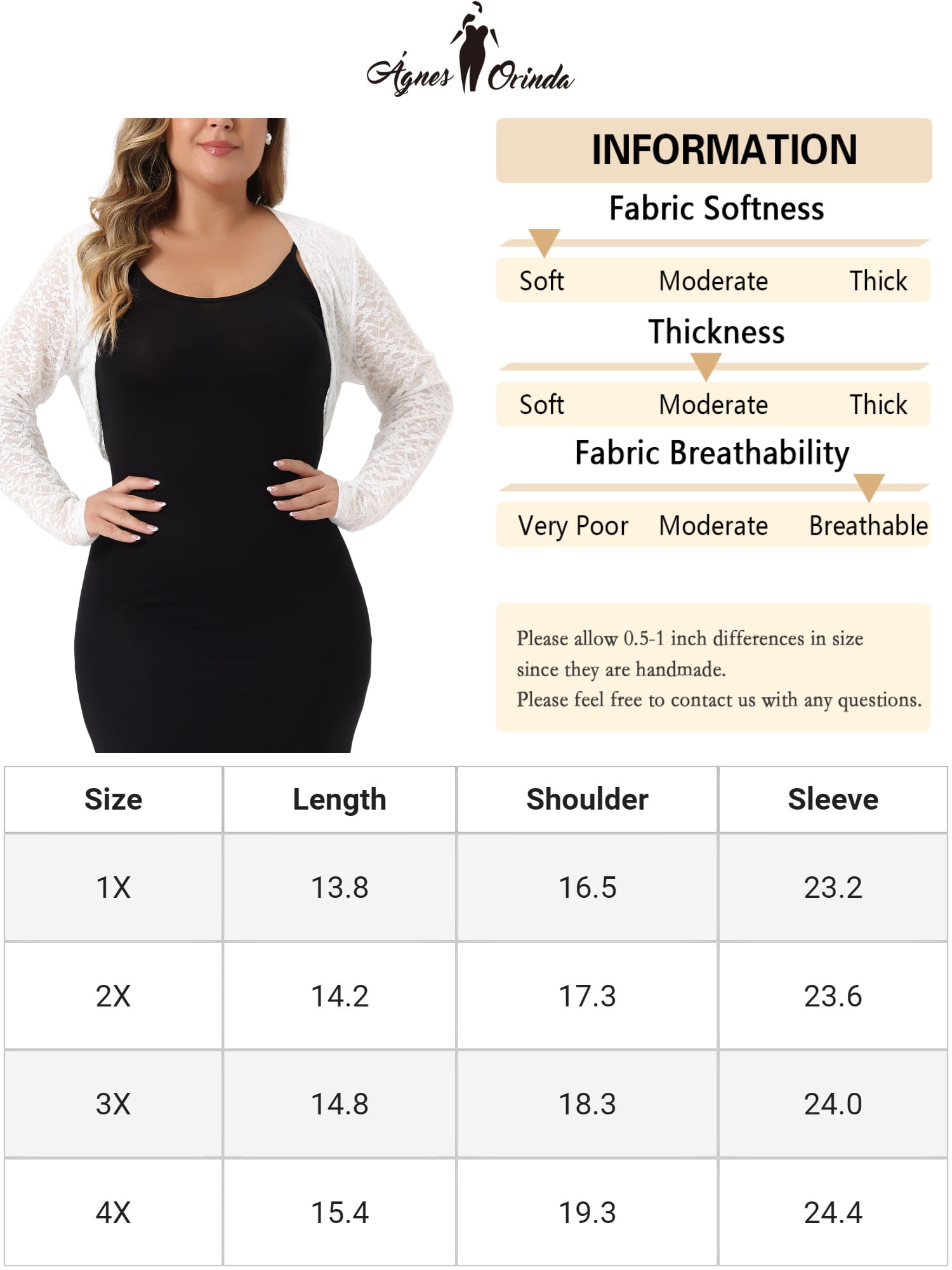 Unique Bargains Women Plus Size Sheer Open Front Cropped Long Sleeve Lace Cardigan 1X White