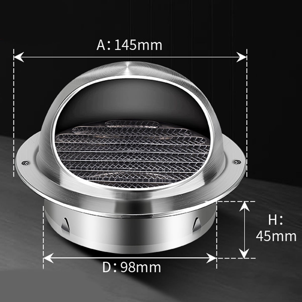 Exhaust Air Dryer Vent With Hemispherical Hood, Stainless Steel Structure, For Residential And Industrial Ventilation Systems, Efficient Airflow Design, Easy Installation On Walls