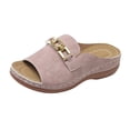 thumbnail image 3 of Domuza Womens Orthopedic Wedge Sandals, Arch Support Wide Width Open Toe Slip On Platform Shoes, Fashion Metal Buckle Comfortable Summer Beach Casual Walking Footwear Pink 5.5（EU-36）, 3 of 5