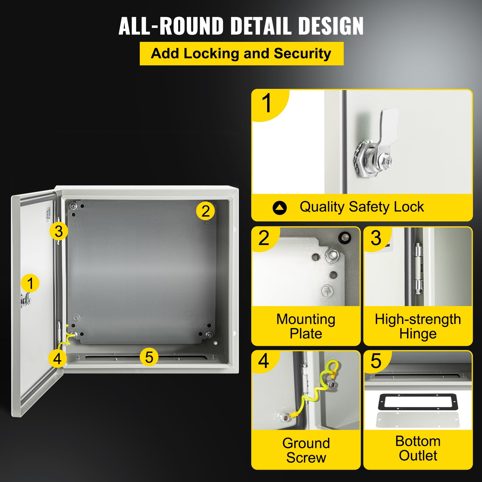 KFFKFF NEMA Steel Housing, 16 x 16 x 8'' NEMA 4X Steel Electric Casing, IP66 Resistant to Water & Dust, Exterior/Interior Electric Connection Box, with Fixing Panel