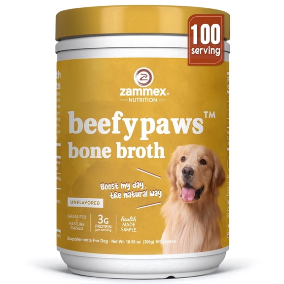 Zammex BeefyPaws™️ Bone Broth For Dogs & Cats, Grass-Fed Beef Bone Broth, Pet Food Topper For Picky Eaters, 100 Servings