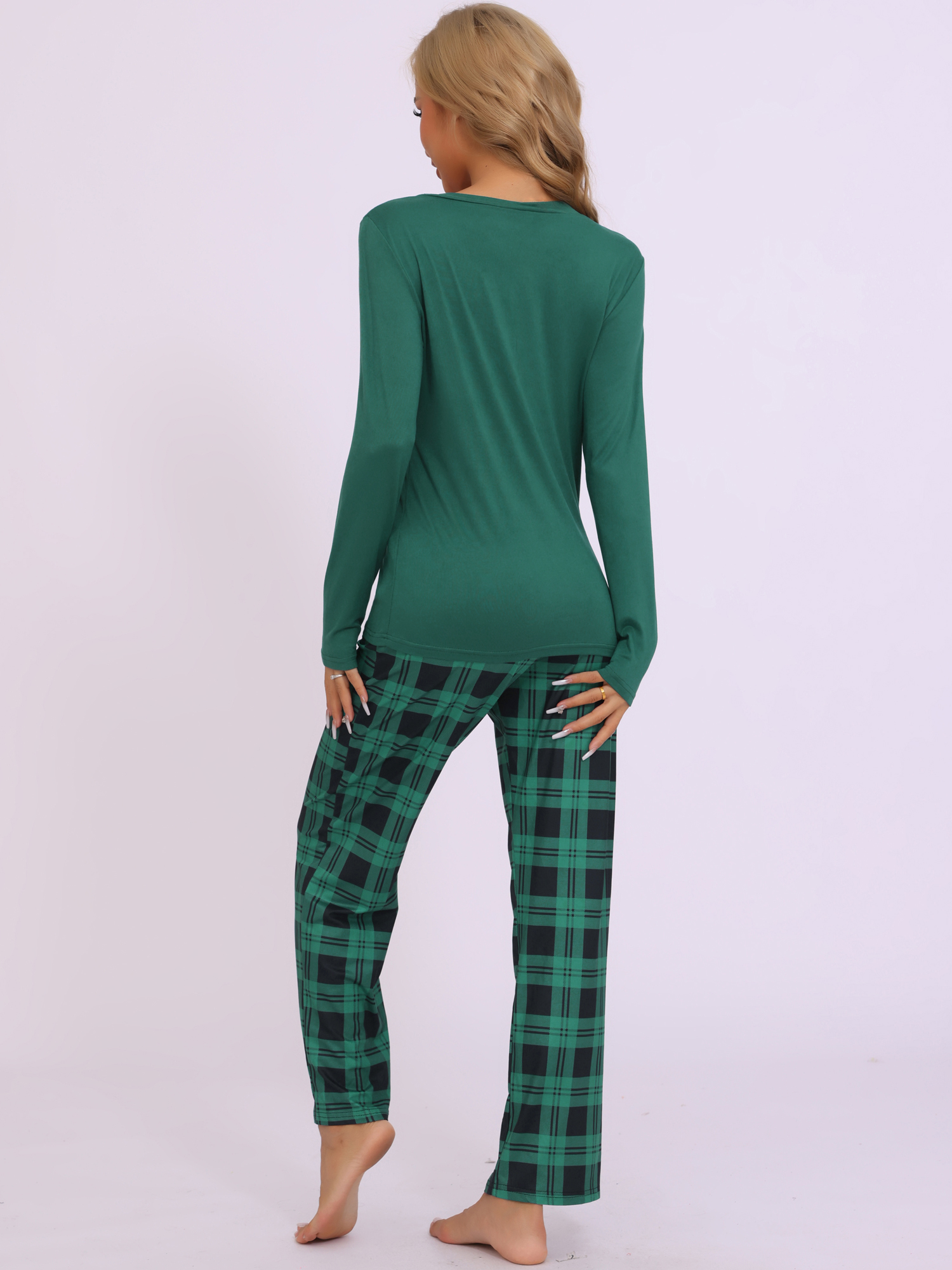 DARING DIVA Women's  Long Sleeve Plaid Soft Fall Pajama Set with Pockets XS Green