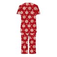 thumbnail image 4 of successthop Capri Pajamas for Women Set Lightweight Plus Size Floral Short Sleeve with Pockets Button 2 Piece Loungewear M Red, 4 of 5