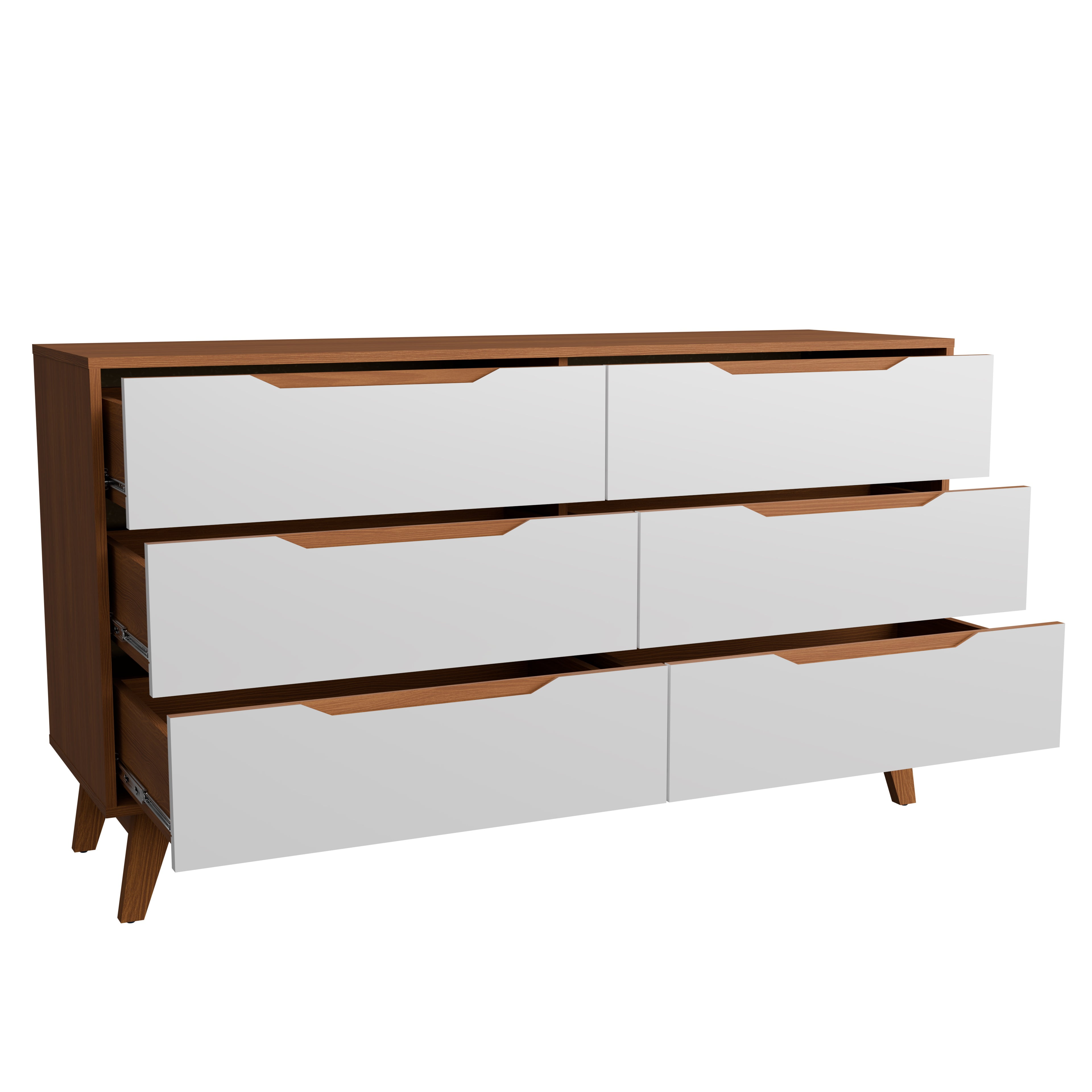 Kappesberg Rio 6-Drawer Dresser with Built-in Handles and Telescopic Slides - Golden Oak/White - for Adults and Teens