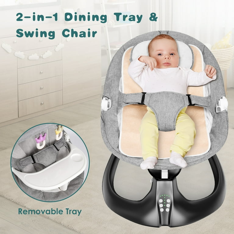 Vbiger Electric Baby Swing Rocking Infants Chair with Remote Control Bluetooth Music Player Removable Dining Tray for Infants