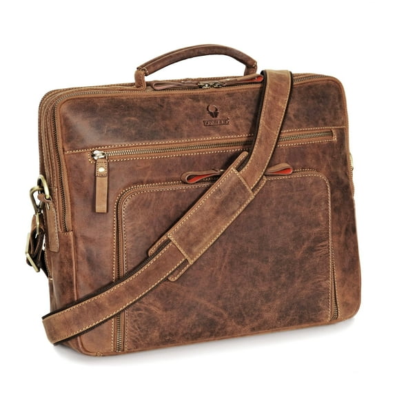 DONBOLSO San Francisco 17 Inch Vintage Brown Leather Laptop Bag for Men and Women