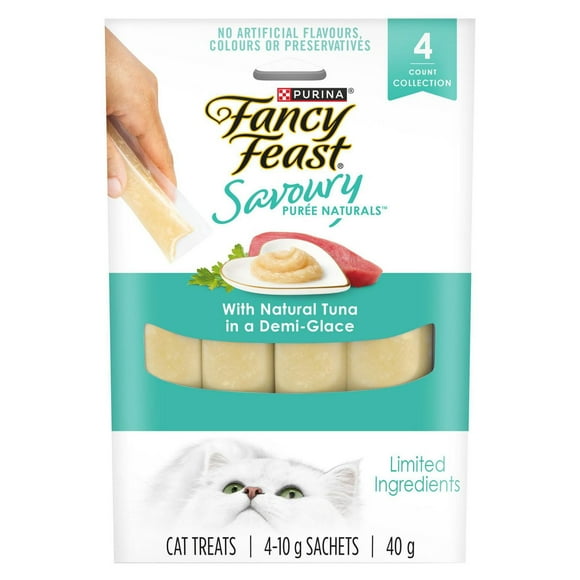 Fancy Feast Savoury Puree Naturals with Natural Tuna in a Demi-Glace, Cat Treats 40 g