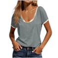 thumbnail image 3 of cocolona Summer Tops for Women Crew Neck Short Sleeve Patchwork T-Shirts Base Tees Casual Trendy Blouses, 3 of 4