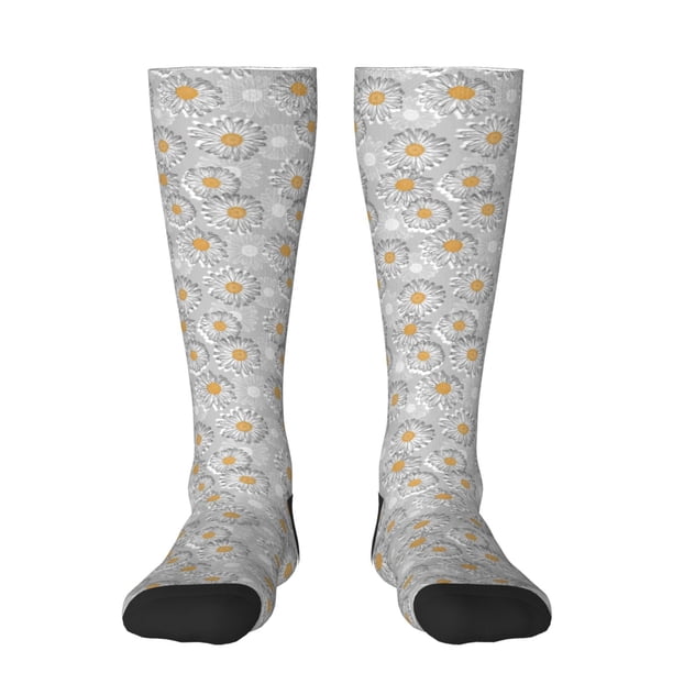 Fotbe Daisies Flowers Calcetas Divertidas Estampadas para Hombre y Mujer, Calcetas de Algodón hasta la Rodilla para Caminar, Correr, Enfermería y Embarazo