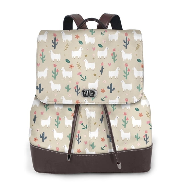 Disketp Cute Alpaca Mochila de Cuero para Mujer, Bolso de Espalda Antirrobo con Estilo para Viaje, Trabajo y Uso Diario