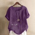 thumbnail image 1 of Hauts d'Été pour Femmes DYTTDG T-Shirt Mode Imprimé Grande Taille Col Rond Manches Courtes Blouse Décontractée Ample Hauts pour Femmes Liquidation Moins de 10 Violet,TTTG, 1 of 4