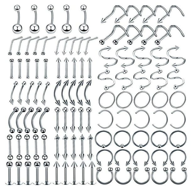 110 piercings corporales de acero inoxidable de 1,2 mm para ombligo. 1.2x8mm