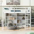 thumbnail image 3 of Gzxs Twin Size Wooden Loft Bed with Full-Length Guardrail and Built-in Ladder, 4-Tier Open Bookcase Storage Shelf, White, 3 of 8