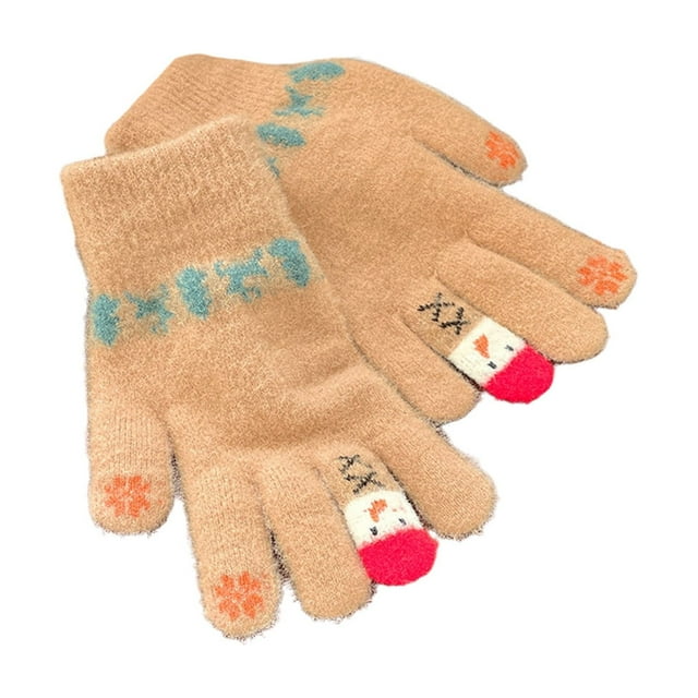 Winter Gloves Men Cute Christmas Snowman Split Finger Knitting Touch Screen