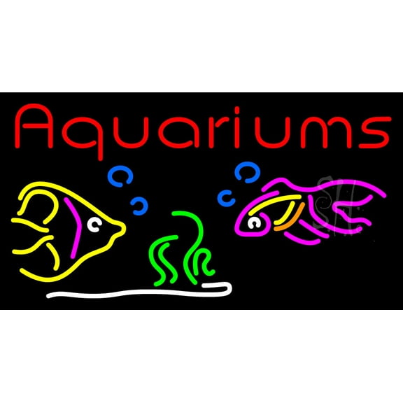 Red Aquariums Fish Logo LED Neon Sign 13" Tall x 24" Wide - inches Black Square Cut Acrylic Backing, with Dimmer - Premium built indoor Sign for Club, Home décor, Event, Workshop, Storefront.