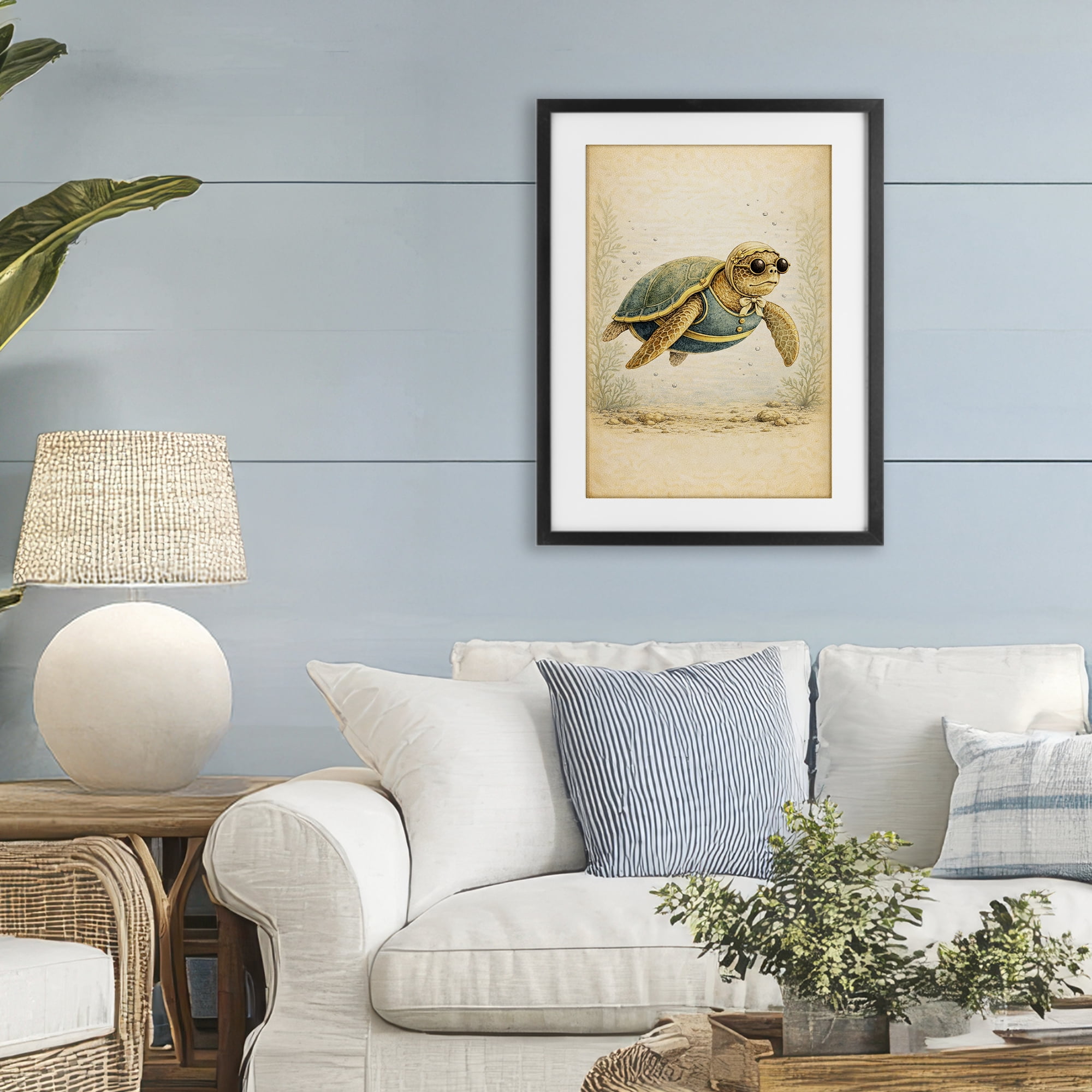 Stupell Industries Maritime Bathing Society Turtle Black Framed Print Under Glass, design by Grotto Studios