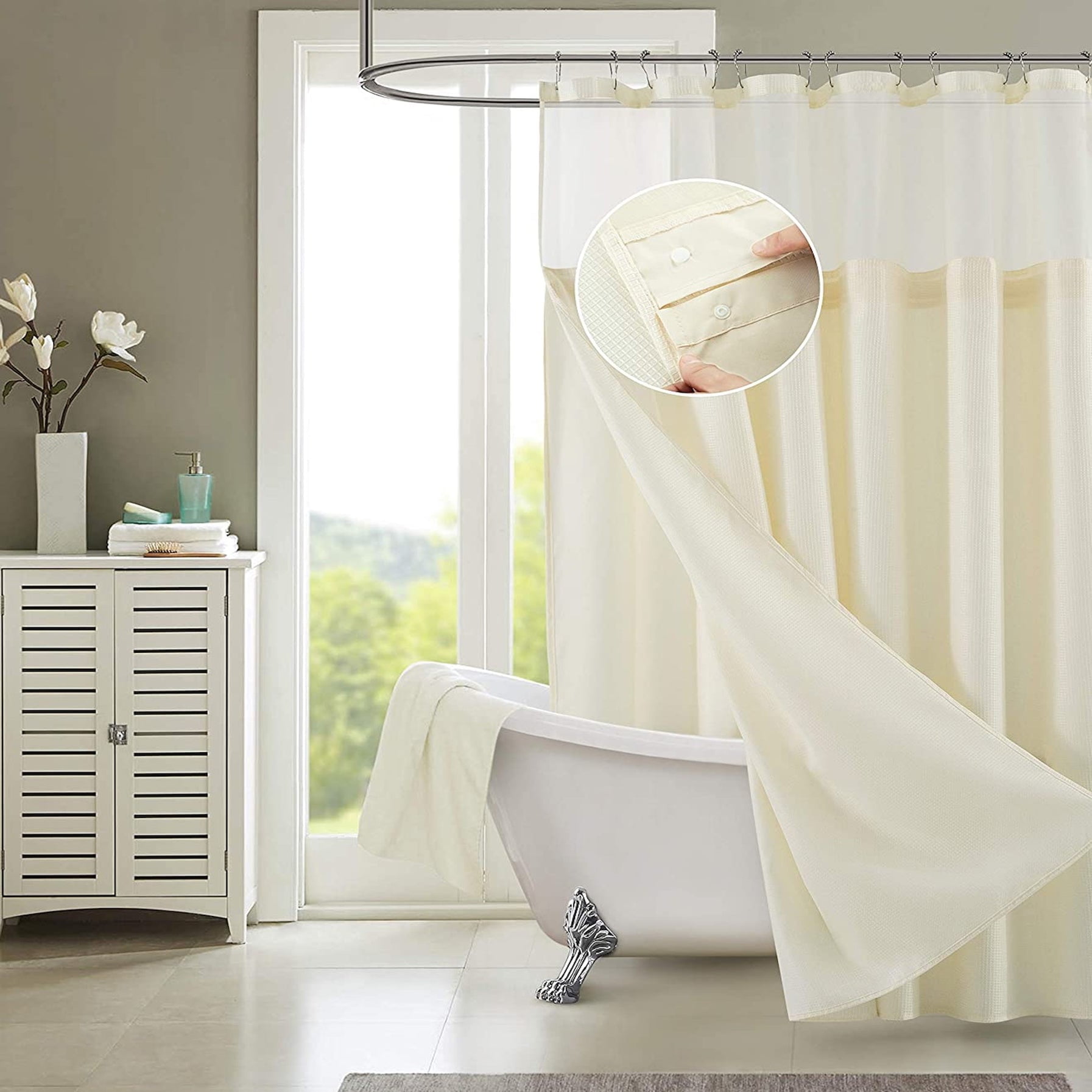 Extra Long Bathroom Shower Curtain Waterproof Fabric Home Hotel Decor 12 Hooks 