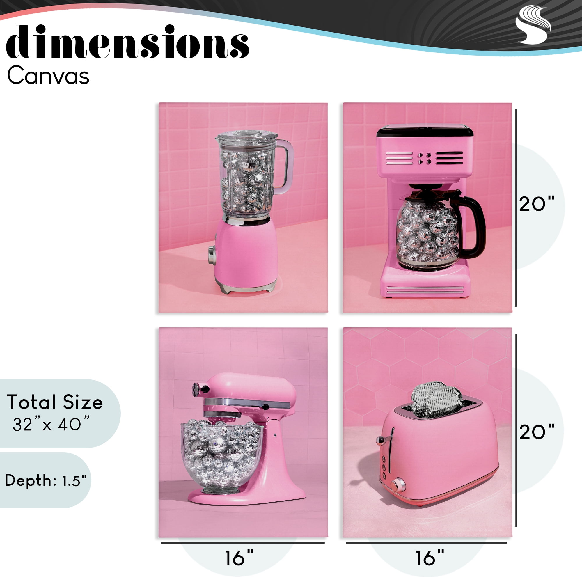 Stupell Industries Disco Drink Blender over Pink 4 Piece Canvas Wall Art Set, design by LISH Creative
