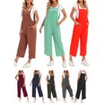 thumbnail image 4 of Women Jumpsuit with Pockets Sleeveless Wide Legs Plus Size Overalls, 4 of 5