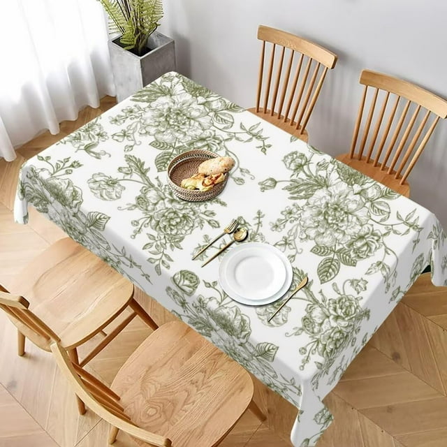 Sage Green Floral Tablecloth 60 x 84 Inch Rectangle Chinoiserie Flowers Decorative Table Cloth Rustic Fabric Farmhouse Washable Table Cover for Picnic Party Holiday Home Indoor Outdoor
