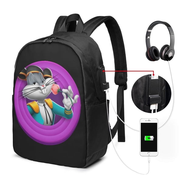 Mochila de viaje para portátil de Looney Tunes, resistente al agua y antirrobo, con puerto de carga USB, ideal para negocios, trabajo, universidad, etc., ideal como mochila informal.