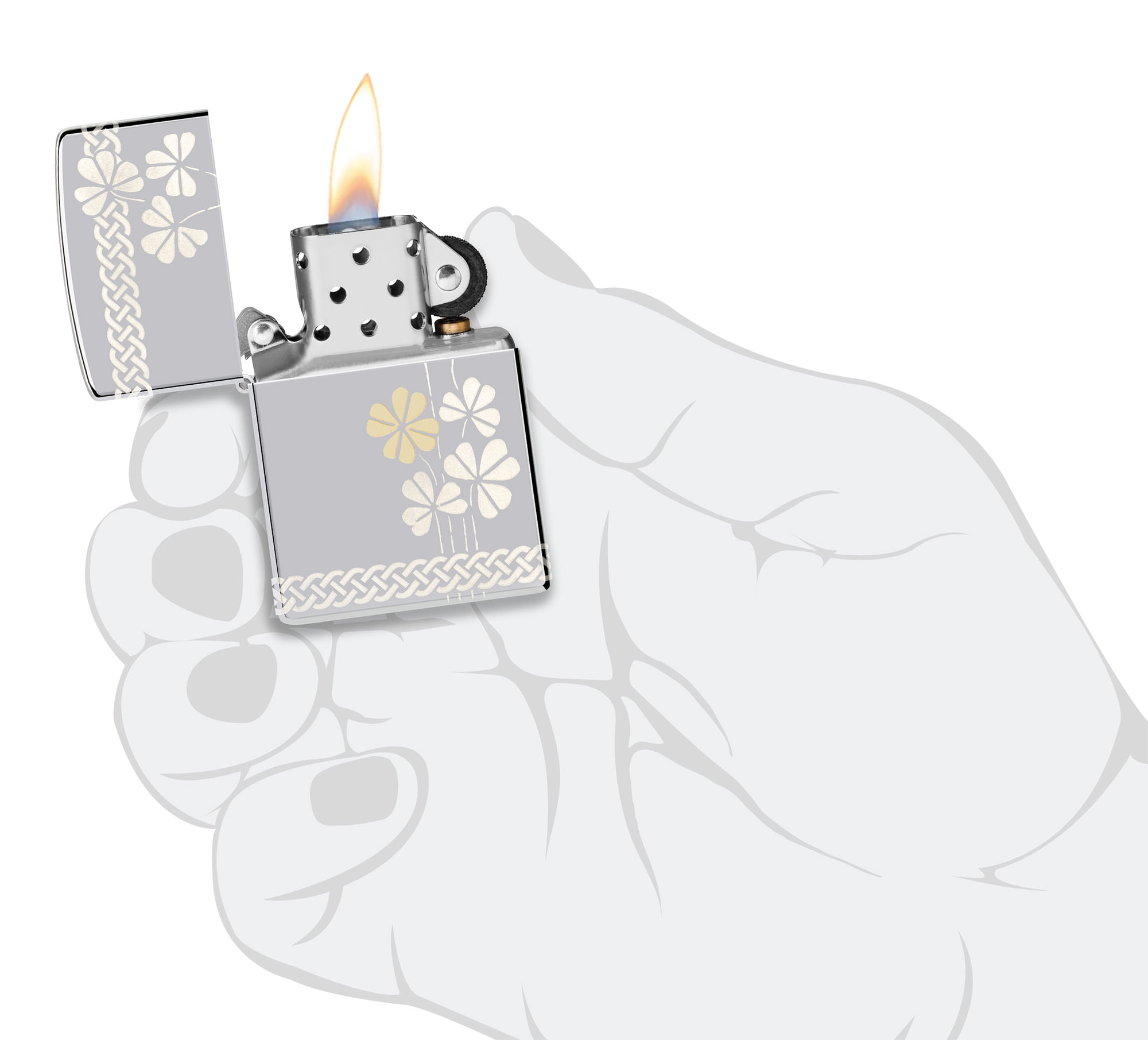 Zippo Laser 360° Clover Design High Polish Chrome Pocklet Lighter