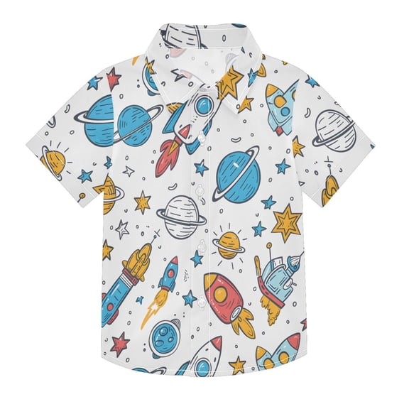 Dailycode Small Short Sleeve Button Down Shirts Rocket Planet Star Casual Shirt 3-10 Years
