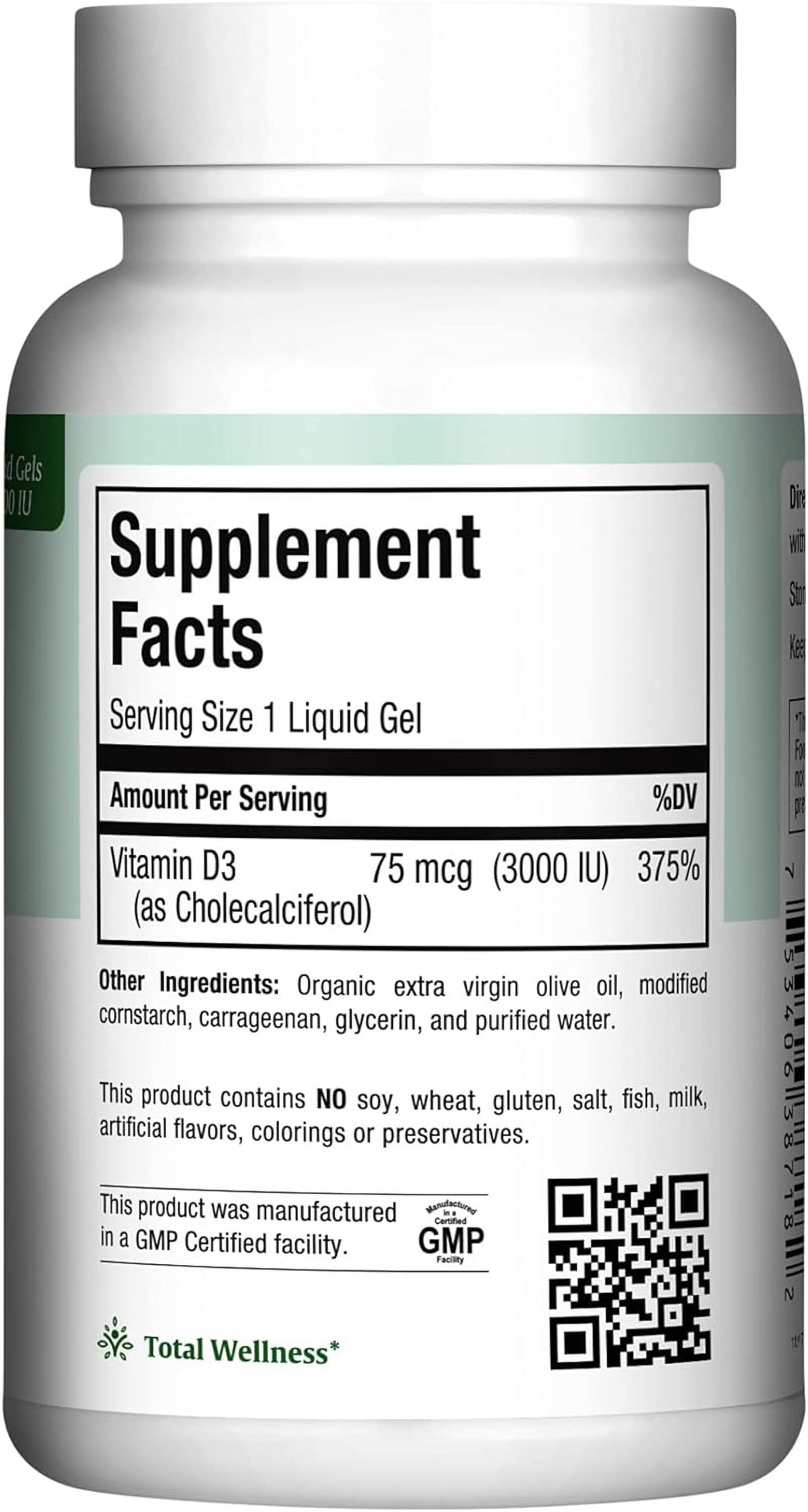 Maxi Health Vitamin D3 3000 IU Softgels – Immune & Bone Support – High Absorption – 180 Count