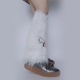 thumbnail image 4 of Women Fuzzy Faux Furs Leg Warmers Furs Heels Long Boots Cuffs Cover One Pair Carnivals Boot Cover Y2K JK Uniform Clothes, 4 of 4