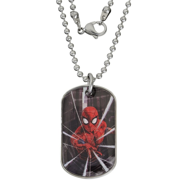 Stainless Steel Spider-Man Dog Tag Pendant Necklace 