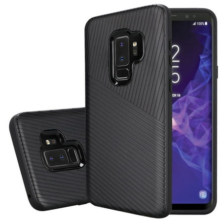 Samsung Galaxy S9 Plus Case Cover, Premium Textured Dual Layer Hybid Shock Absorbing Impact Resistant Hard PC Case Cover Soft Inner TPU Layer for Samsung Galaxy S9 Plus (2018) - Black