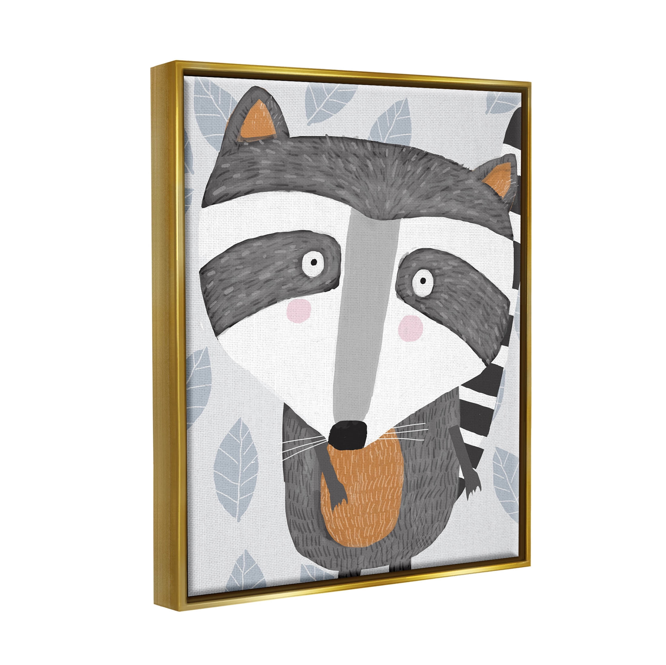 Stupell Industries Raccoon Animal Patterned Leaves Graphic Art Metallic Gold Floating Framed Canvas Print Wall Art, Design by Carla Daly
