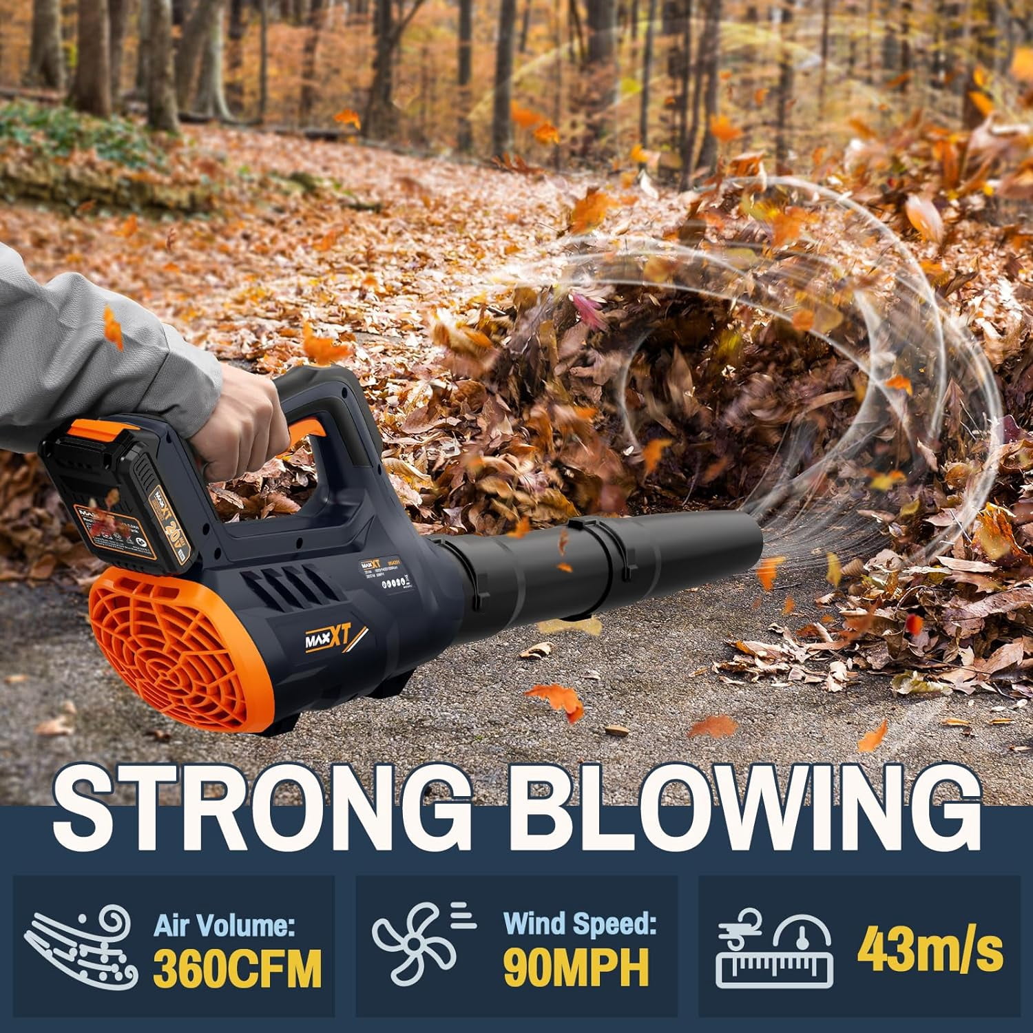 Cordless Leaf Blower, MAXXT 20V Battery Powered Blower with 2.0Ah Battery 90MPH 360CFM 3 Speed, Brushless Handheld Electric Leaf Blowers for Snow Blowing & Lawn Care Yard Cleaning