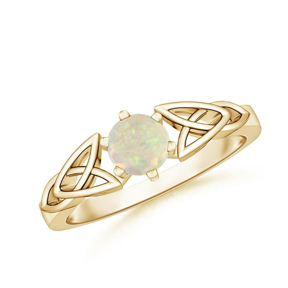 Angara Natural Opal Ring - Solitaire Round Opal Celtic Knot Ring for Women (Size-5mm) | October Birthstone Jewelry | 14K Yellow Gold Opal Ring (Ring Size = 7.5)